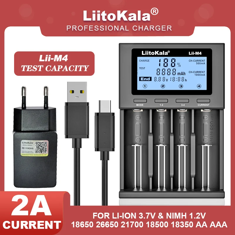 LiitoKala Lii-S12 Lii-M4S Lii-M4 Lii-S8 Lii-500 18650 Rechargeable Battery Smart Charger 3.7V 1.2V AA 26650 18350 21700 18500