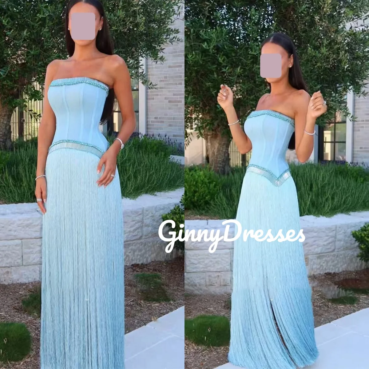 

Party Dresses Customize A-Line Strapless Zipper Up Elegant Party Dresses For Women Beadings Sleeveless Floor-Length Dresses For