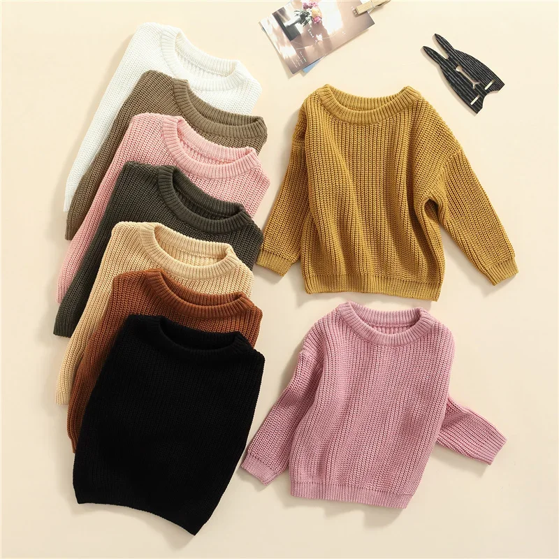 Newest Newborn Baby Girl Boy Knitted Long Sleeve Autumn Winter Sweater Solid Loose Pullover Casual Tops Kids Clothes 3M-5Y