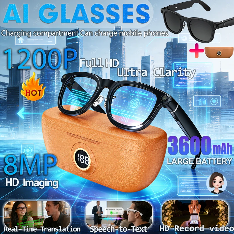 

2026 New Smart Glasses Simultaneous Translation AI Conversation AI Voice Assistant 3600mAh Battery 8MP HD Camera Smart Glasses