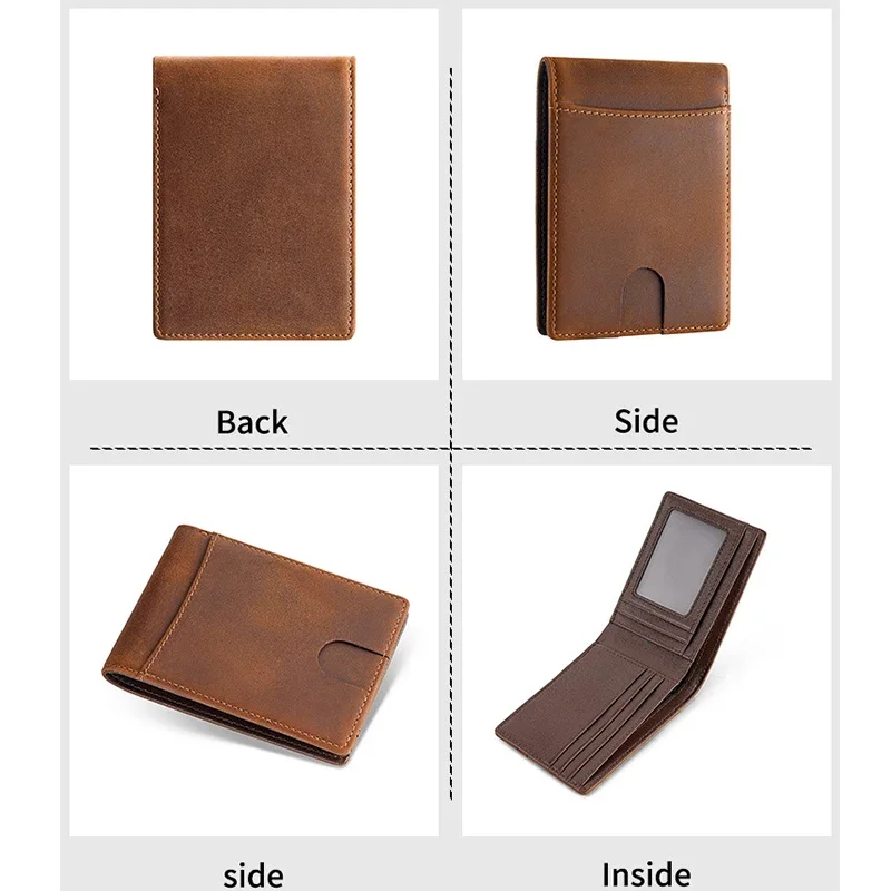Rfid Crazy Horse Leather Luxury Men Wallets Money Bag Slim Thin Man Card Holder Wallet for Men Short Purse Male Wallet Billfold