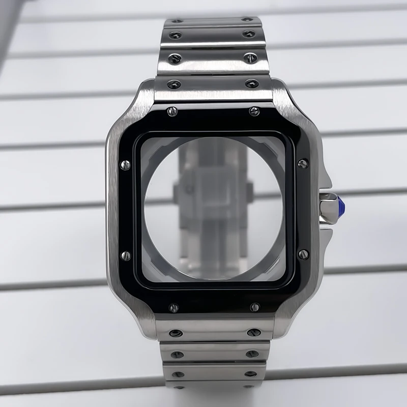 38mm NH35 Quadratisches Gehäuse Schwarz Gold Edelstahl Modifikationsteile für SKX Mod Zubehör Fit Santo Case NH35 NH36 Uhrwerk – Detail 3