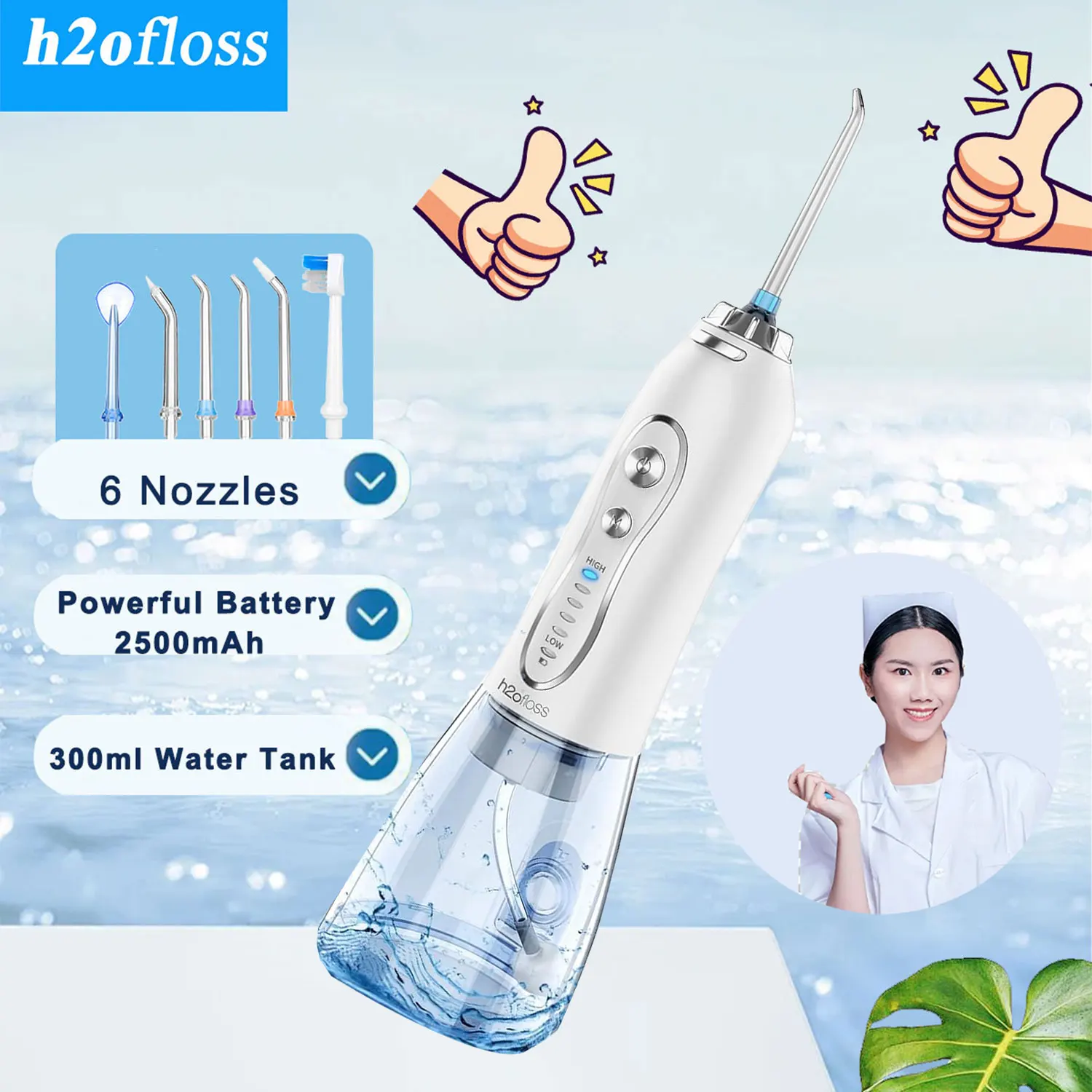 

H2ofloss Water Dental Flosser Портативный ирригатор для полости рта Перезаряжаемый чистый за зубами для дома и путешествий 5 режимов брекеты Водонепроницаемый