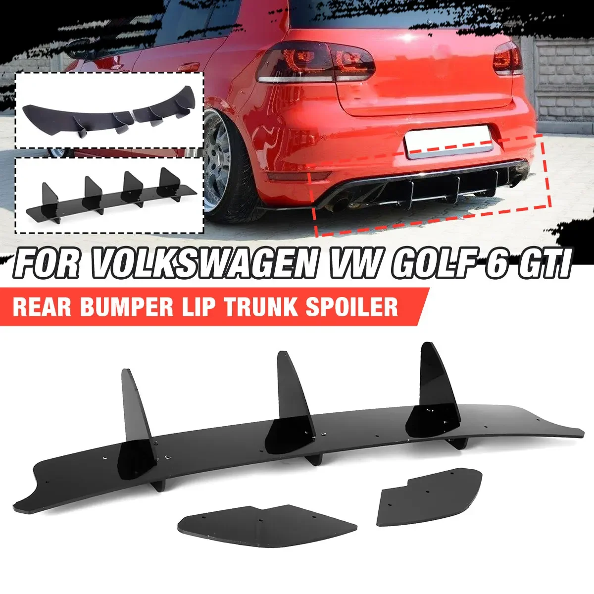 

Car Styling For Volkswagen VW Golf 6 VII MK6 GTI 2009 2010 2011 2012 Black Rear Bumper Lip Trunk Spoiler Rear Diffuser Protector