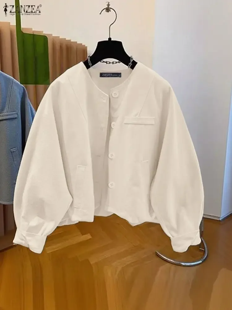 ZANZEA Camicie corte casual chic da donna Autunno 2025 Nuovo girocollo manica lunga abbottonata tinta unita Overshirts Moda coreana