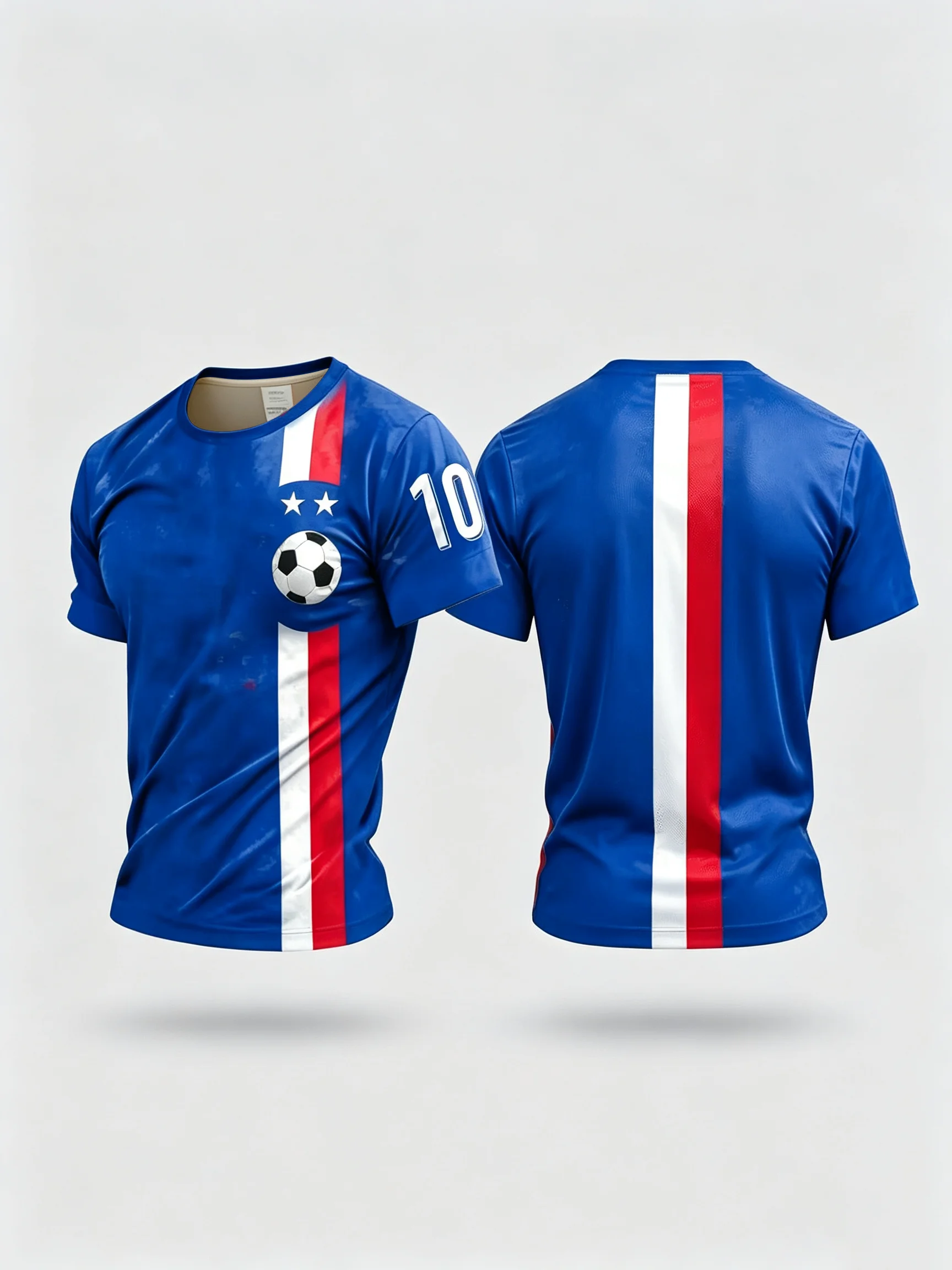 Men No.10 Football Jersey Vertical Stripe Short Sleeve T‑Shirt 2 Stars Soccer Sports Fan Training Tops For Men