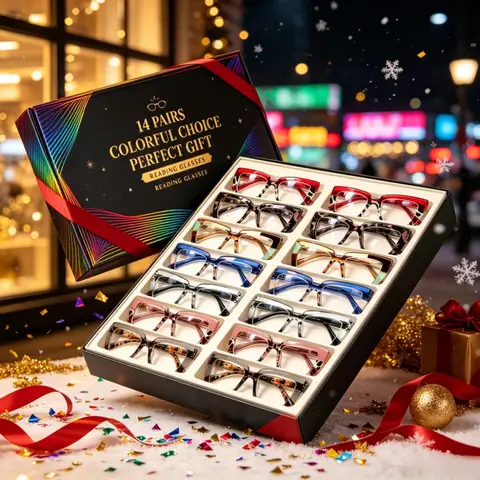 14pcs Unisex Fashion Reading Glasses Gift Box Set, Multi-Style Decorative Eyewear, Great Christmas Halloween Holiday Gift Choice, Random Color, Daily Wear Eyeglasses for Adults