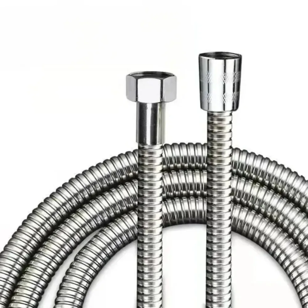 Steel Long Bathroom Shower Pipe Extension Bathroom Accessories Shower Hose 1.5/2M Black/Silver Flexible Shower Hose Steel Zinc