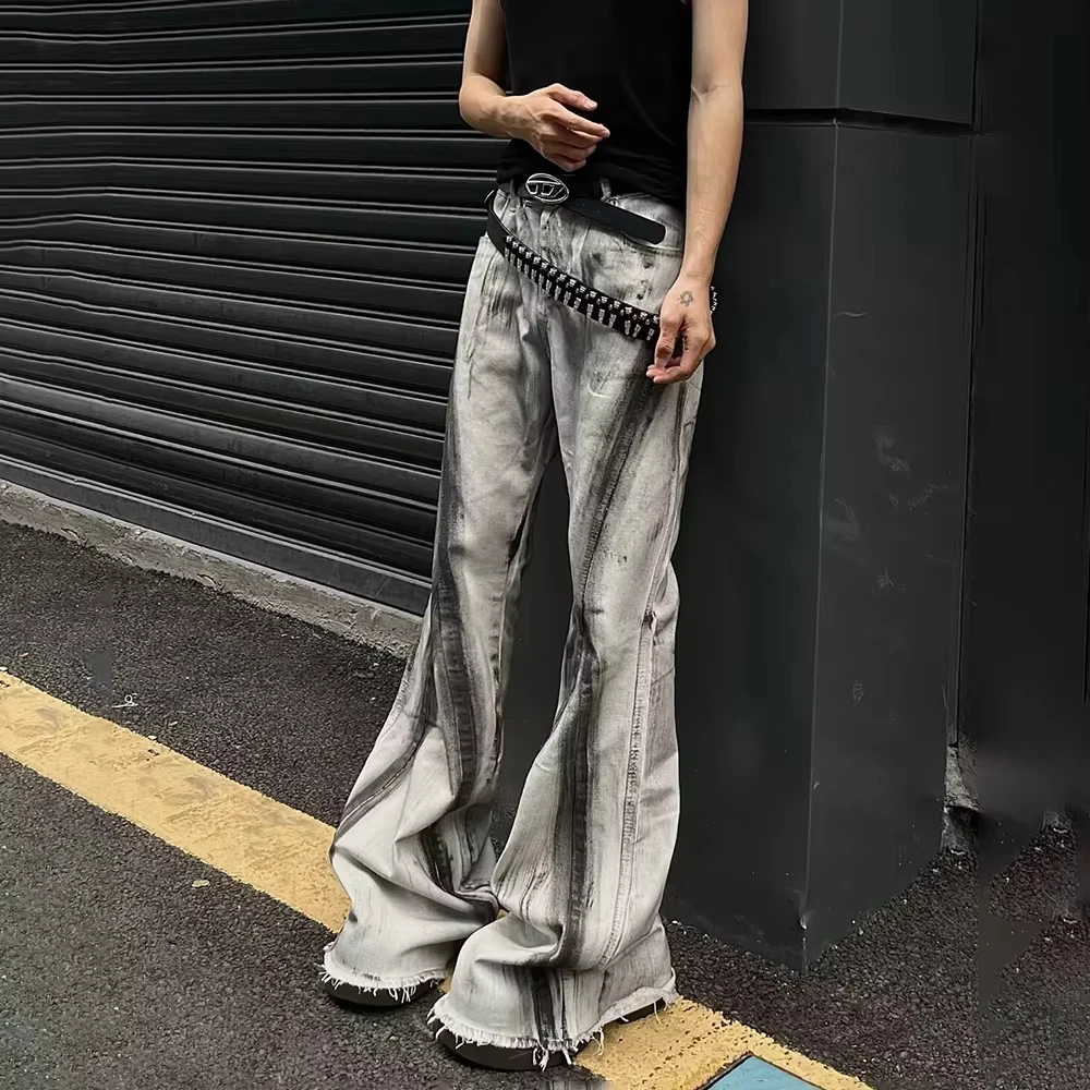 الهيب هوب الرجال Y2k Harajuku التباين اللون التدرج متوهج سراويل جينز ريترو موضة عادية الاتجاه شارع العليا الرجال قيعان