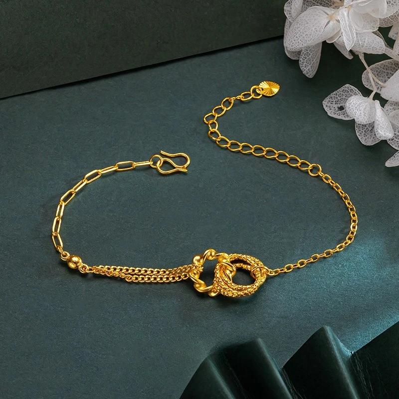 Genuine 18K Gold Color Interlocking Bracelet Open Gold Color Braclet Bangle for Women Fine Jewelry Gifts Not Fade