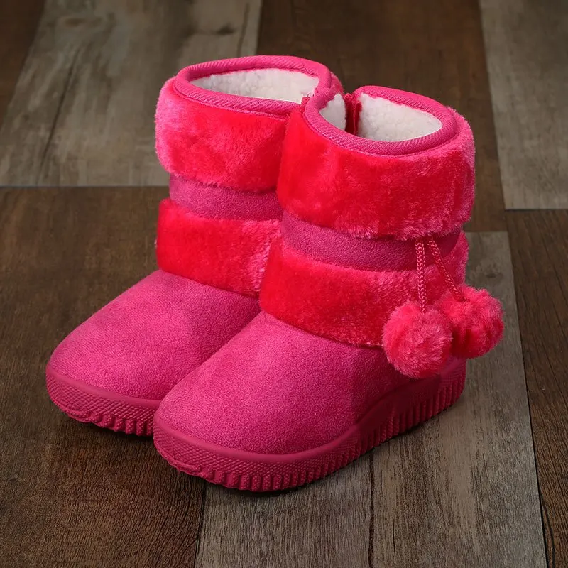 

Children's Fleece Lined Mid Calf Snow Boots with Soft Sole Non Slip Winter Cotton Shoes for Girls