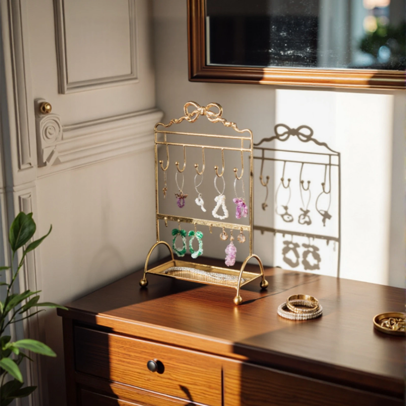 

Jewelry Display Stand Gold-Tone Jewelry Organizer Stand Necklace Holder Five Hooks Sturdy Structure