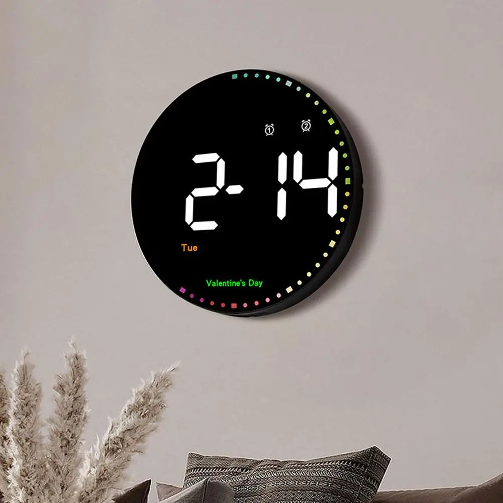 YOUZI 10-inch Led Round Digital Wall Clock With Remote Control 10 Levels Brightness Alarm Clock For Living Room Decoration