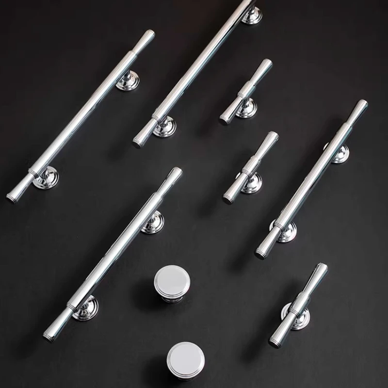 Moderne Minimalistische Küchenschrank-T-Bar-Knöpfe, Glänzend Silberne Möbelgriffe, Massiver Messing-Chrom-Luxus-Langgriff – Detail 17