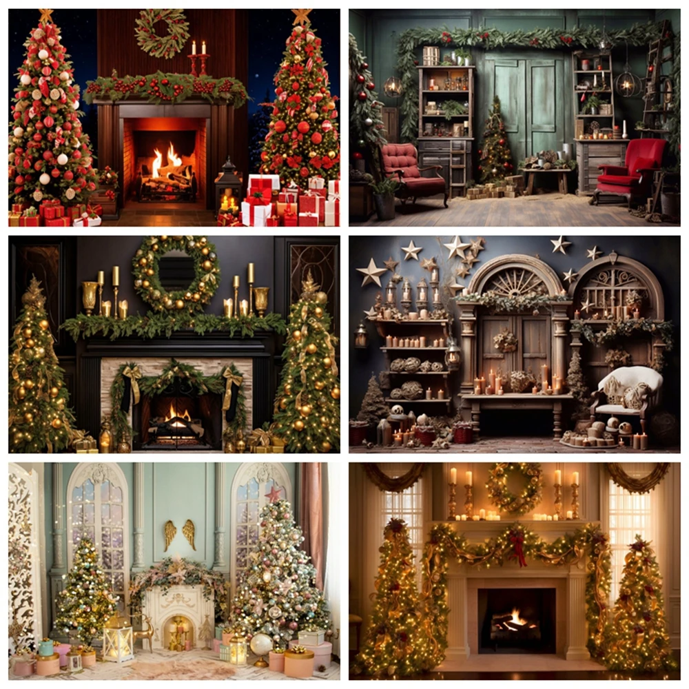 

Christmas Photography Backdrop Fireplace Window Winter Snow Snowflake Xmas Party Decorations Background Banner Decor Photoshoot