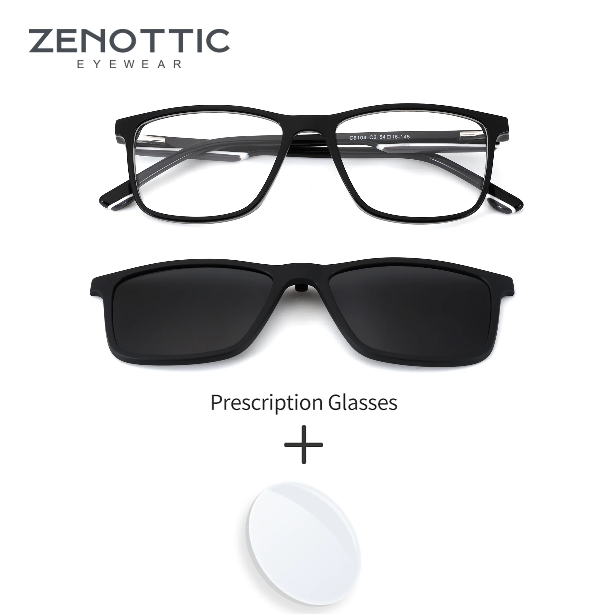 ZENOTTIC S Size Rectangle Acetate Prescription Glasses Anti Blue Light for Men UV400 Sun Blocking Clip-On Polarized  Sunglasses