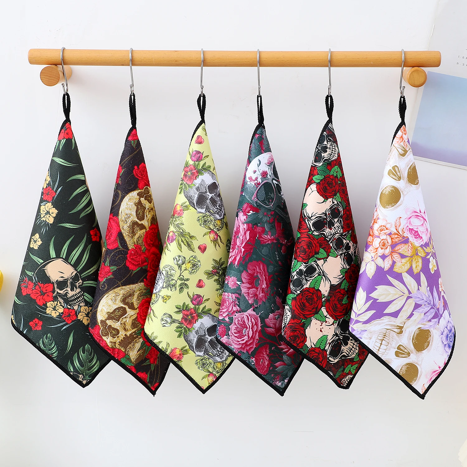 1/5pcs Day of the Death Skulls and Roses Style Microfiber cleaning Household Cloth, Kitchen Decoration Tableware Wiping