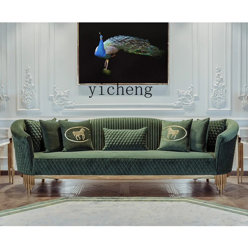 

XL living room solid wood embroidery double sofa stainless steel fabric triple sofa