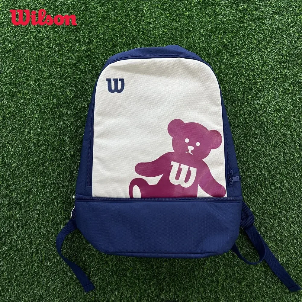 Original Wilson Tennis Bag Little Bear Tennis Racquet Bag Storage Bag Backpack Printed Backpack Can Accommodate 1-2 Rackets