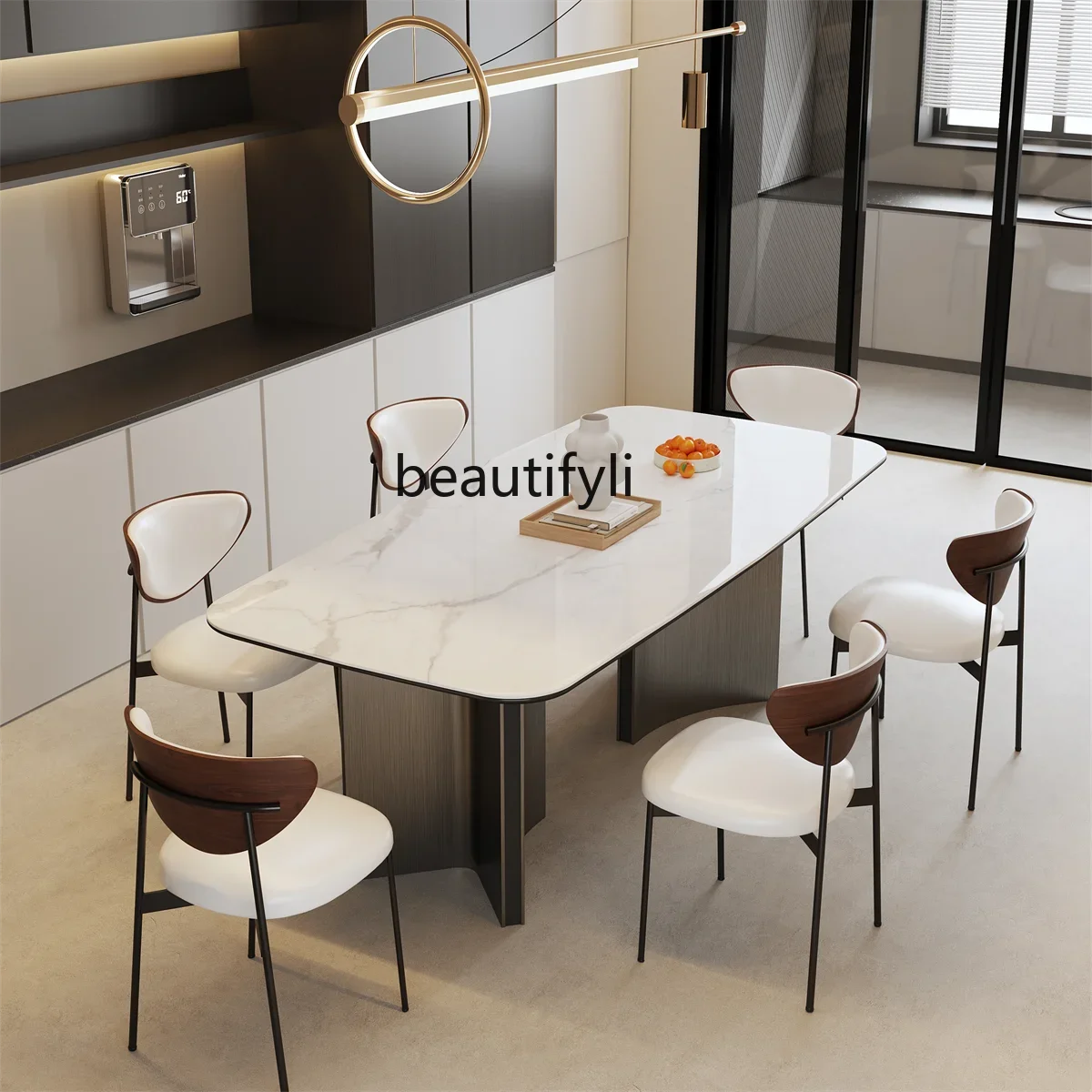 

Italian Pattern Full High-End Rectangular Simple Black New Advanced Lengthened Stone Plate Dining Table Home