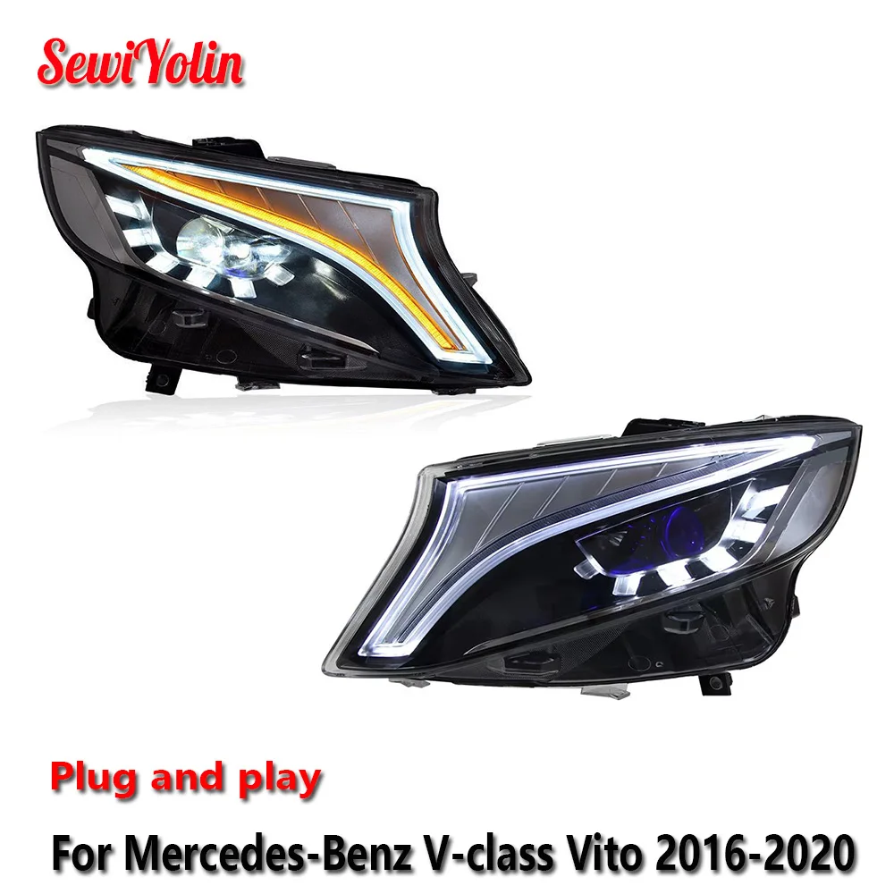 Car LED Headlight Light Assemblies For Mercedes-Benz V-class vito 2016-2020 Auto Fog DRL Brake Turn Signal Lamp Plug and Play