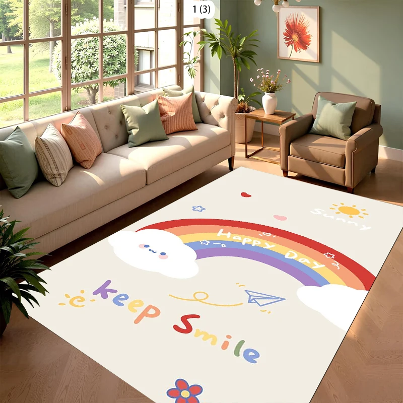 Colorful Rainbow Striped Rug Playful Kids Room Mat NonSlip Comfortable Floor Carpet for Bedside Living Room Sofa Decor Christmas