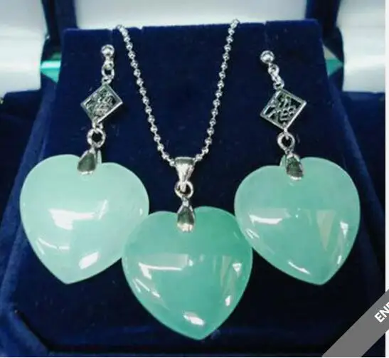 Natural Light Green Jade Pendant Necklace Earring Set for Women