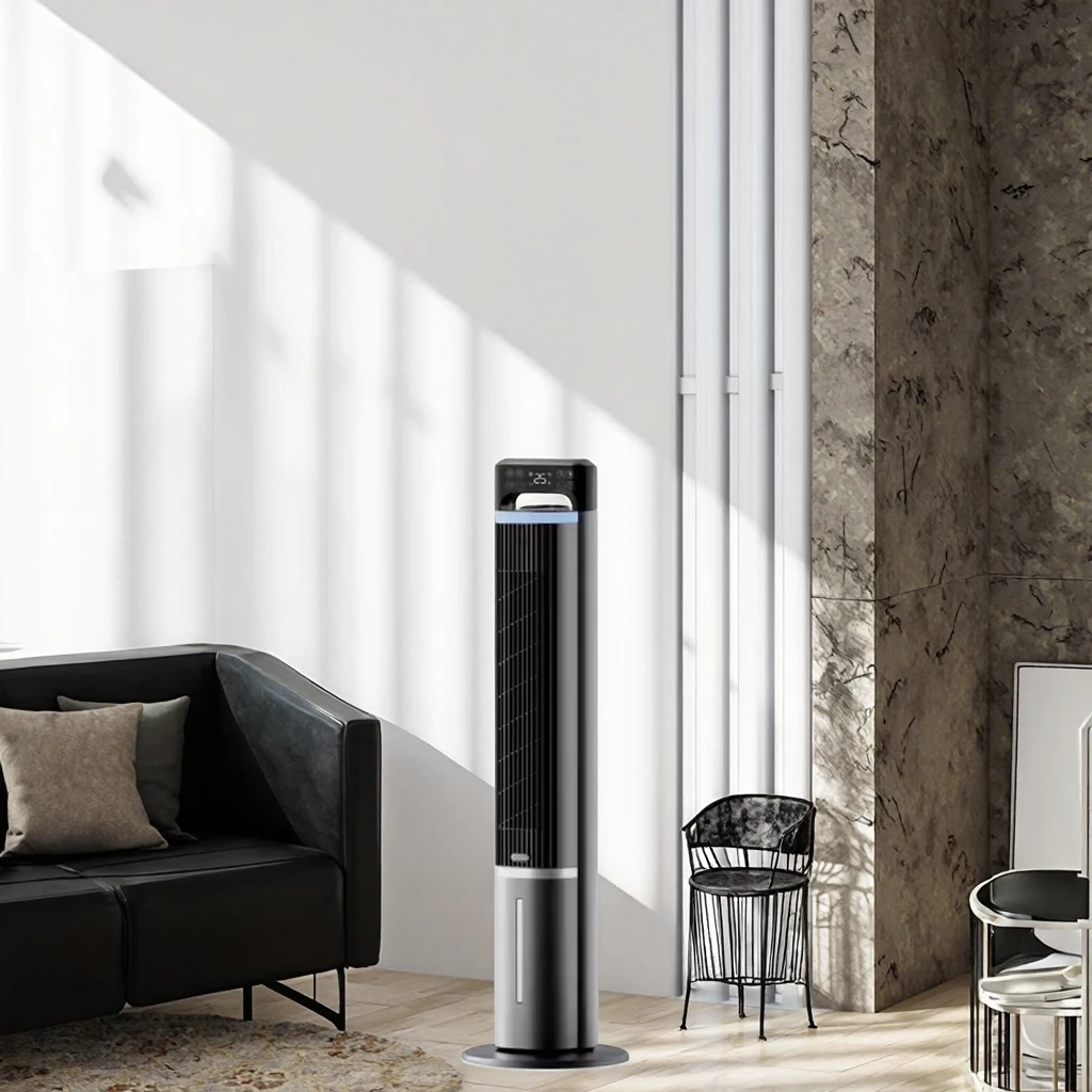 2026 Portable Household Electric Bladeless Air Cooler Fan 12H Timer Remote Water Tank Evaporative Cooling Technology Energy Effi