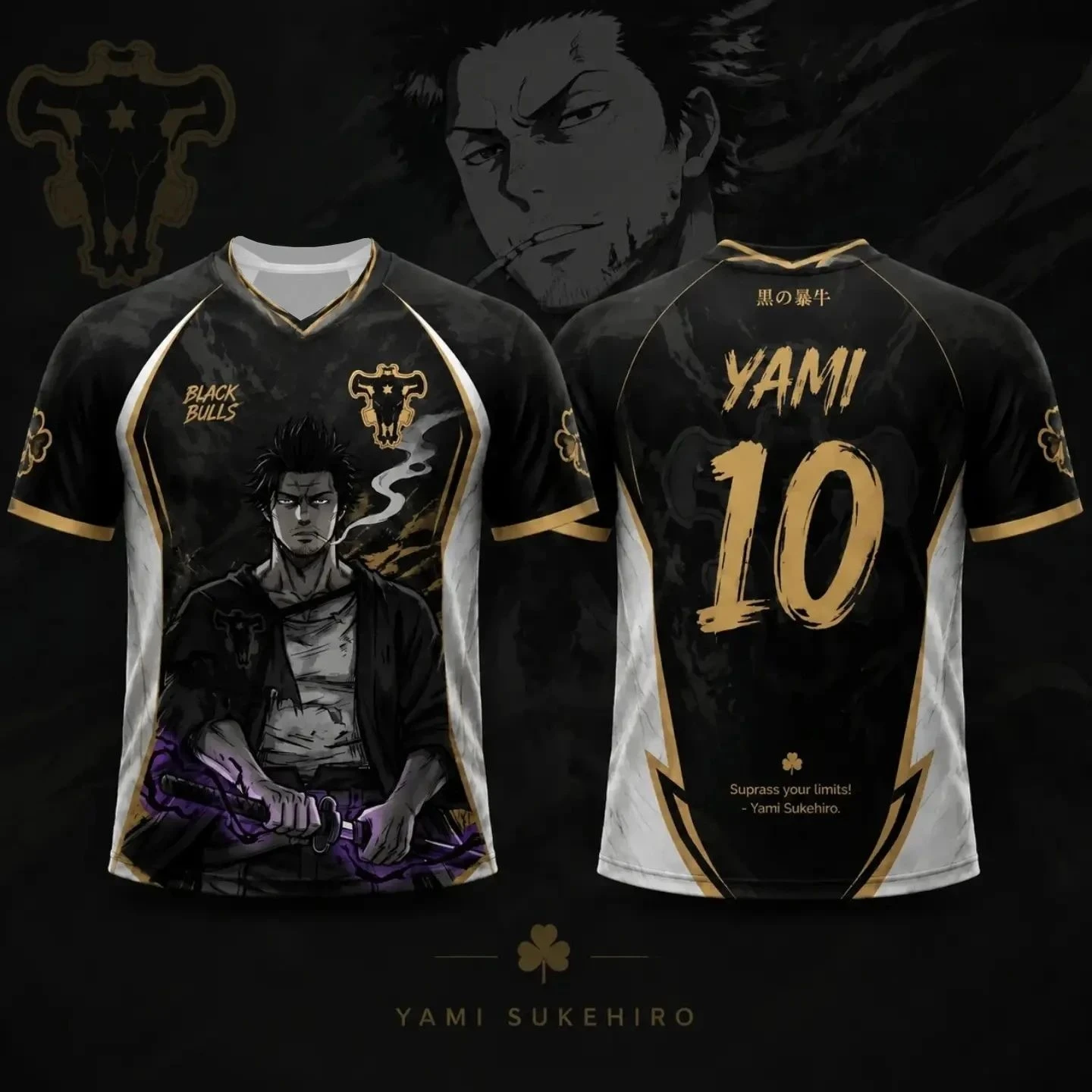 2026 New Anime Black Clover Yami Sukehiro Soccer Jersey Black Bulls No.10 Men Women T-Shirt Harajuku Streetwear Short Sleeve Tee