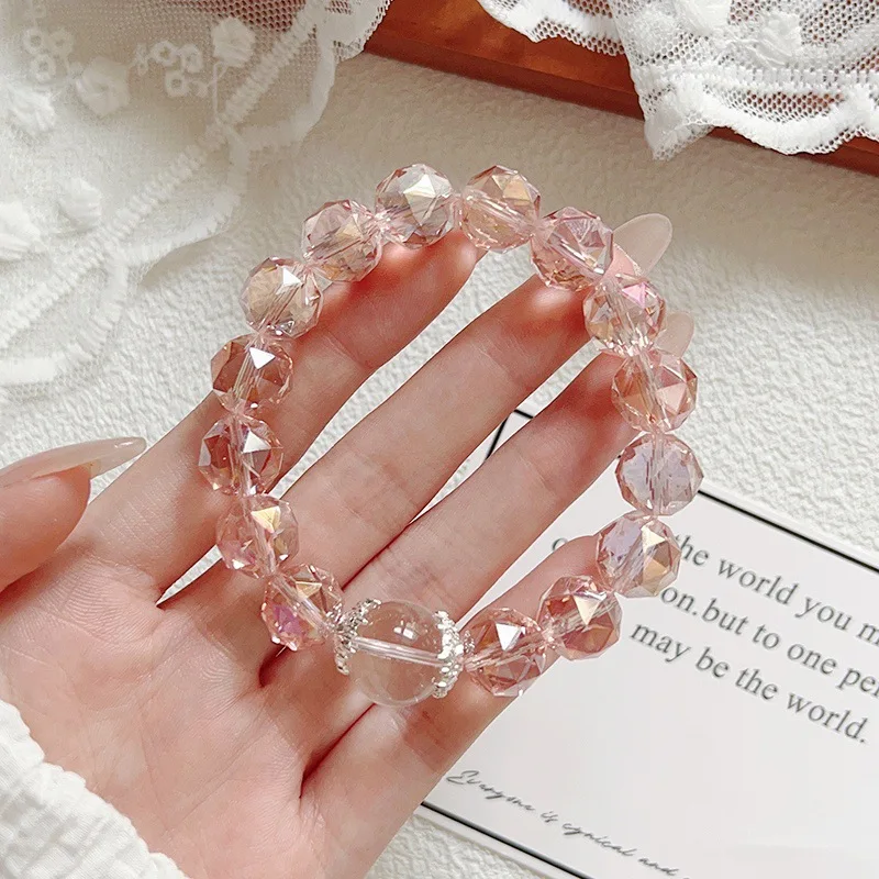 

New Style Pink/Blue/Purple 14MM Faceted Crystal Glass Beads with White Crystal Charm Shiny & Icy Women's Beaded Bracelet 1610