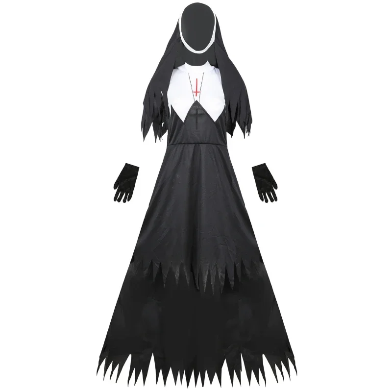 Halloween terrorista freira traje o demônio assustador cosplay trajes longos robes senhora assustador freira sangrenta cosplay fantasia vestido