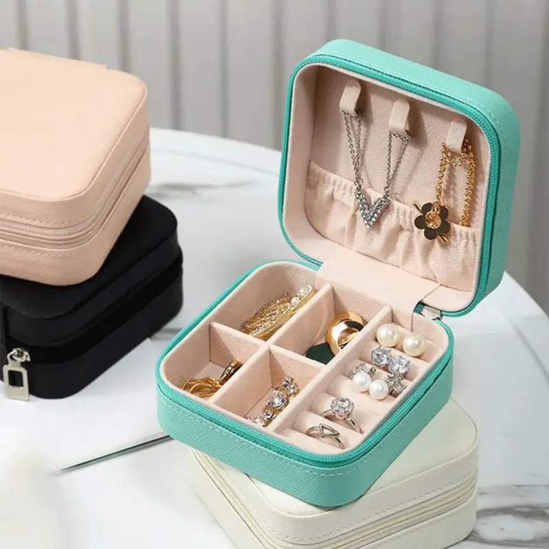 Schmuck Boxen Tragbare PU Leder Candy Farbe Organizer Display Reise Schmuck Fall Boxen Ohrringe Halskette Ring Schmuck Box