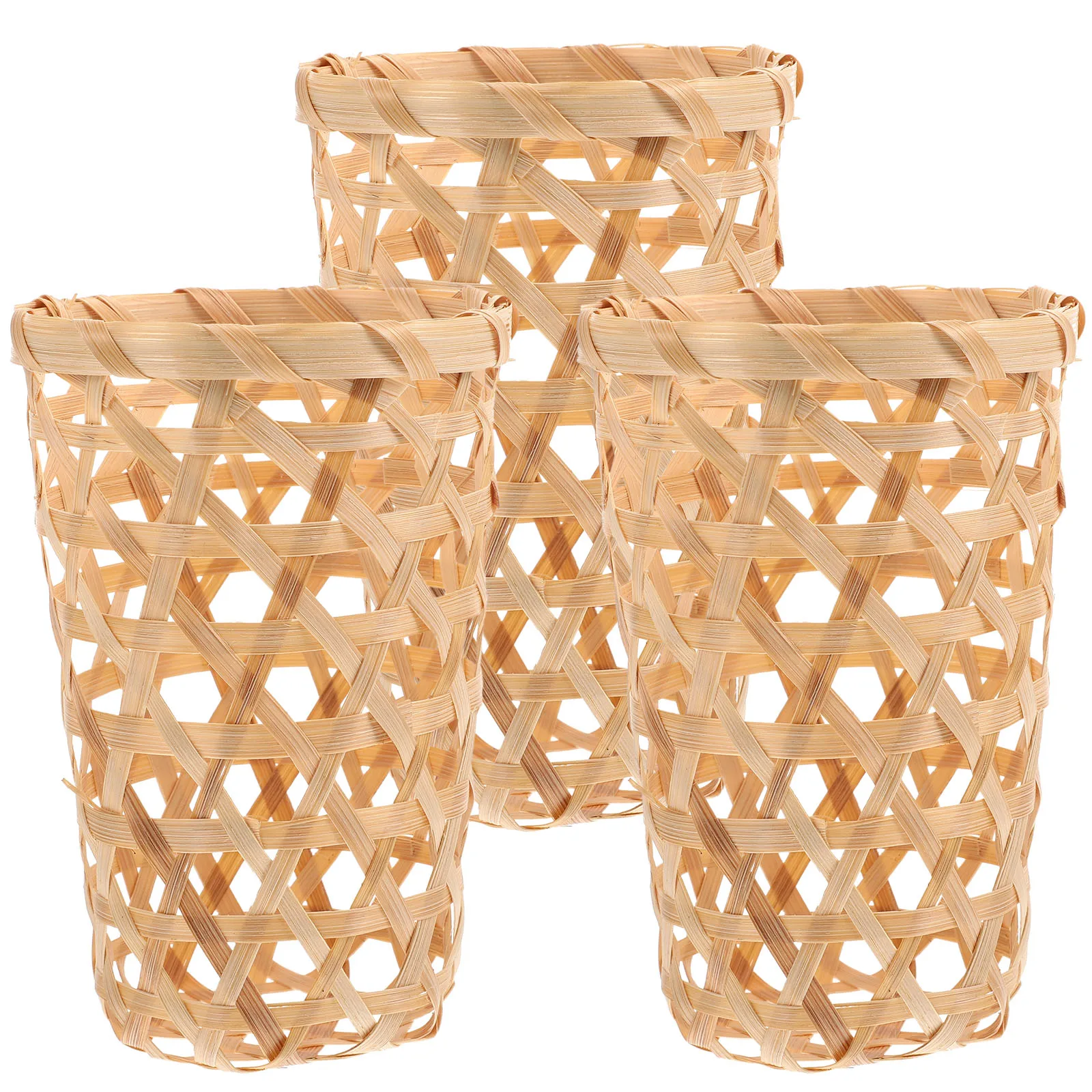 

3pcs Woven Basket Bamboo Storage Food Manual Hanging Fruit Baskets Kitchen Vegetable Holder Egg Basket Weave Small Closet
