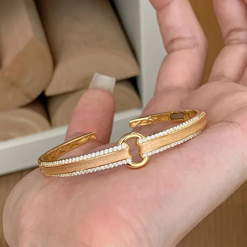 

New in Matte Yuanbao shaped buckle brushed bangles for women High quality classic opening bracelet retro banquet jewelry gift