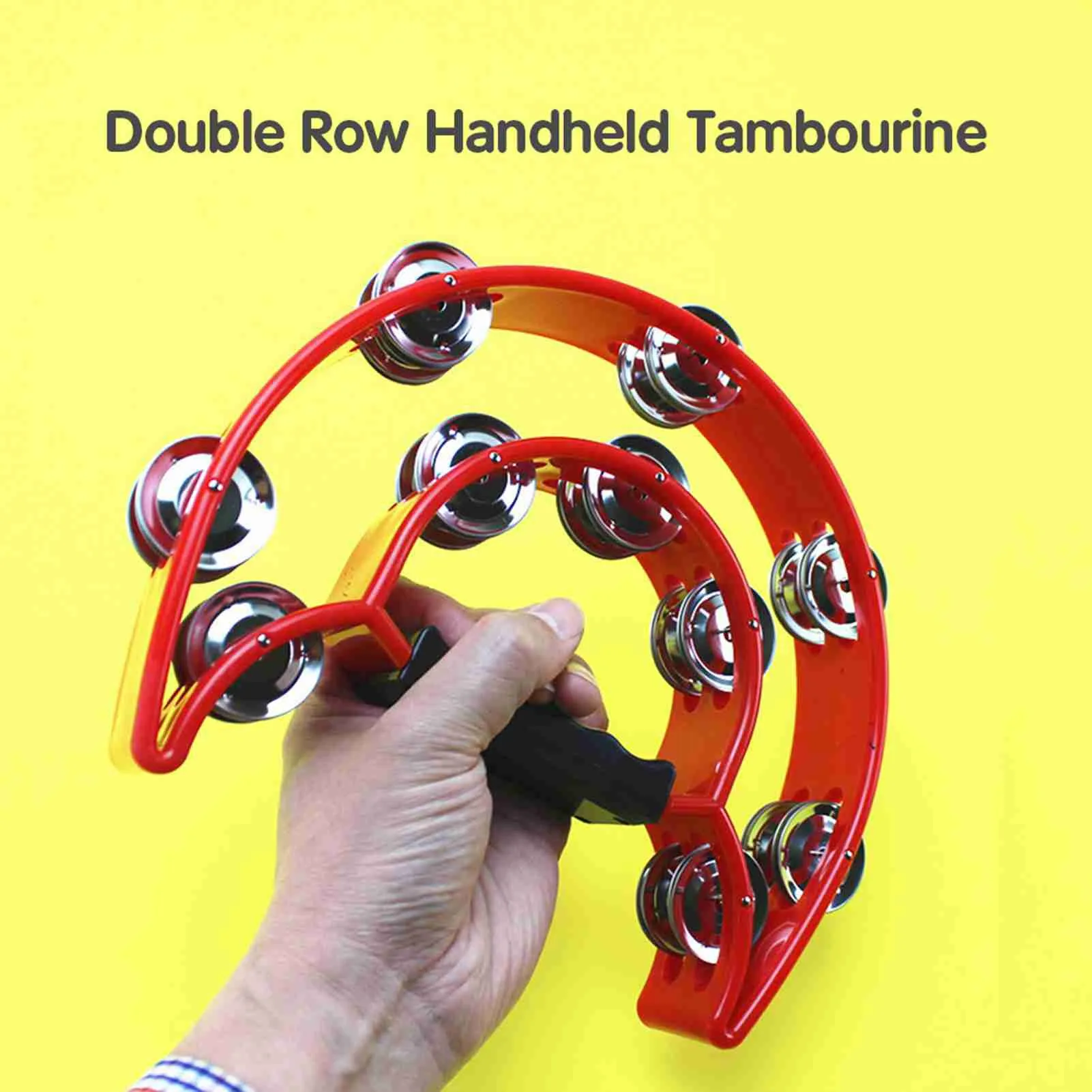 Pandereta de mano de doble fila con mango ergonómico para fiestas KTV, pandereta ergonómica para adultos