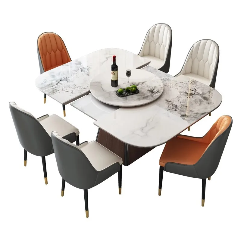 Light luxury rock slab dining table, rectangular large and small household telescopic induction cooker eating table
