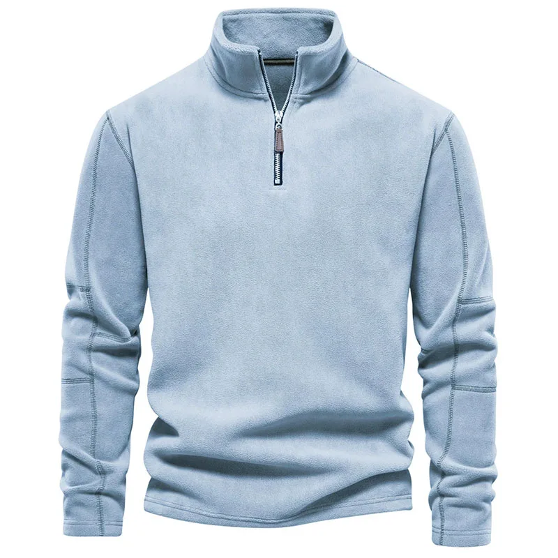 

Men's Thicken Warm Fleece Half-Zip Sweatshirts Casual Comfortable Stand Collar Pullover Outwear Solid Long Sleeve Sweatshirt
