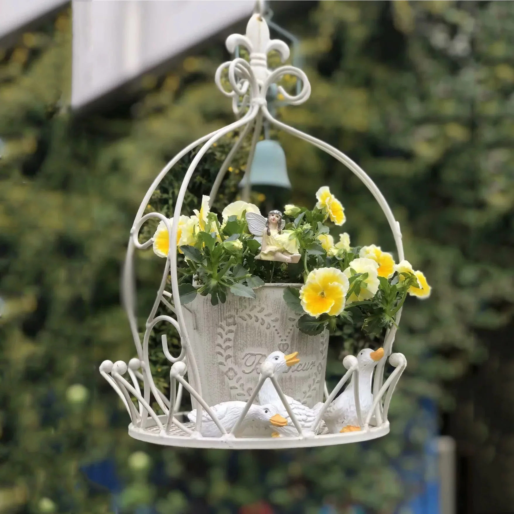 LH hanging basket Outdoor wrought iron hanging basket Garden decoration arrangement Hanging flower pot rack