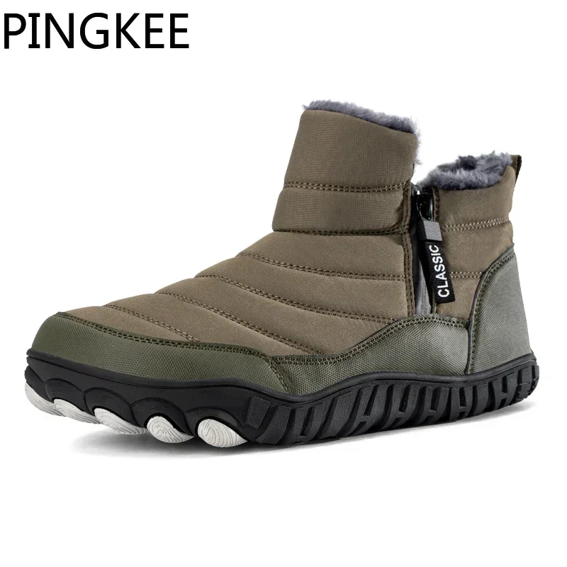 VENOCON PINGKEE Wide Feet Barefoot Athletic Leather Casual Shoes Men Women Winter Thermal Fur Snow Boots Sneakers Footwear Man