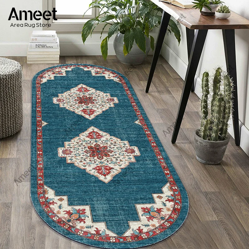 Hallway Runner Rug Vintage Persian Long Corridor Carpets Non-Slip Oval Bedside Carpet Living Room Bedroom Floor Mat Home Decor