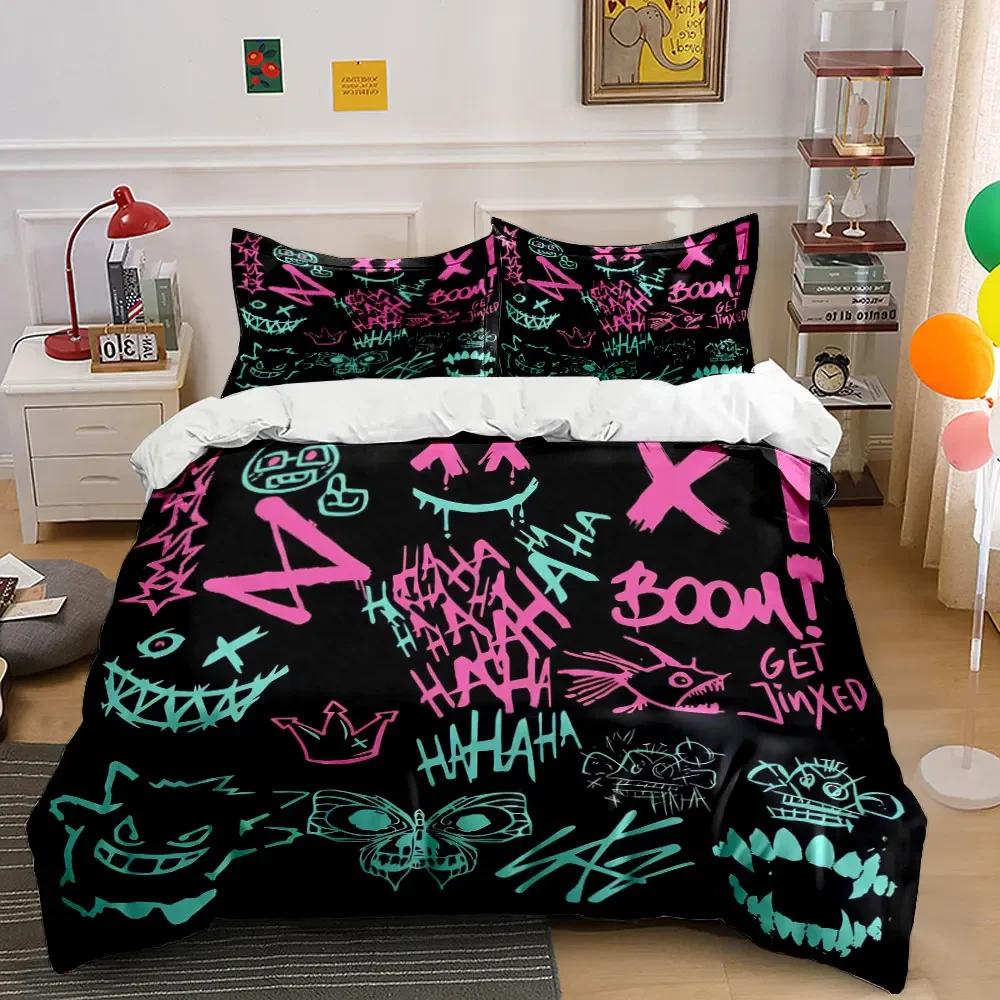 Graffiti Style Sticker Set Soft Comfortable Duvet Cover Bedding Set Included 1*Duvet Cover & 2*Pillowcases, gift