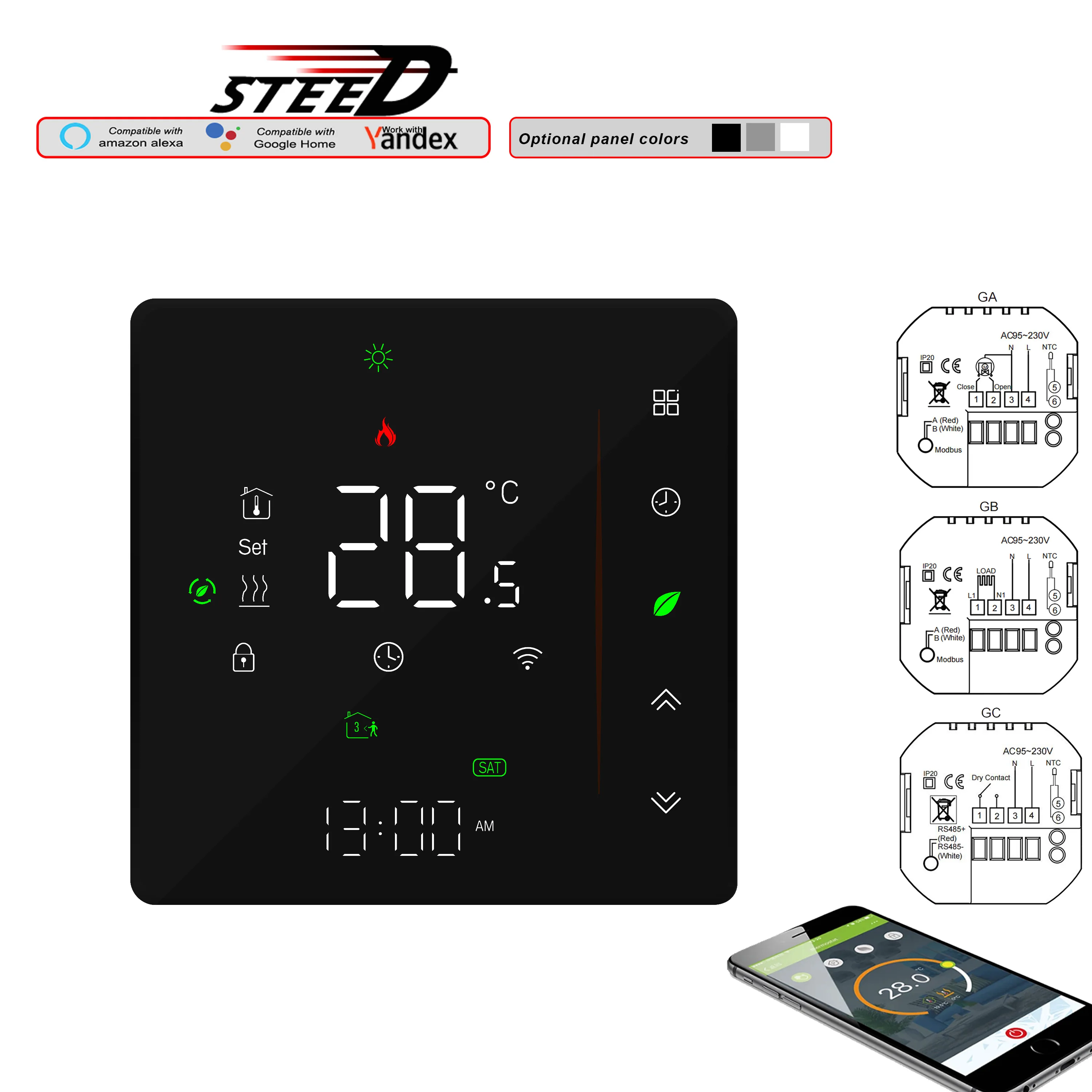 WiFi Enabled Heating Thermostat - Multi-Zone Control for Floor Radiator Wall Boiler,Relay/Dry Contact Switch & LED Display