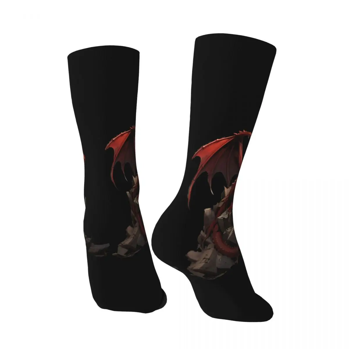 Red Men's Socks Vintage Harajuku Dungeons And Isometric Dragons Street Style Novelty Casual Crew Sock