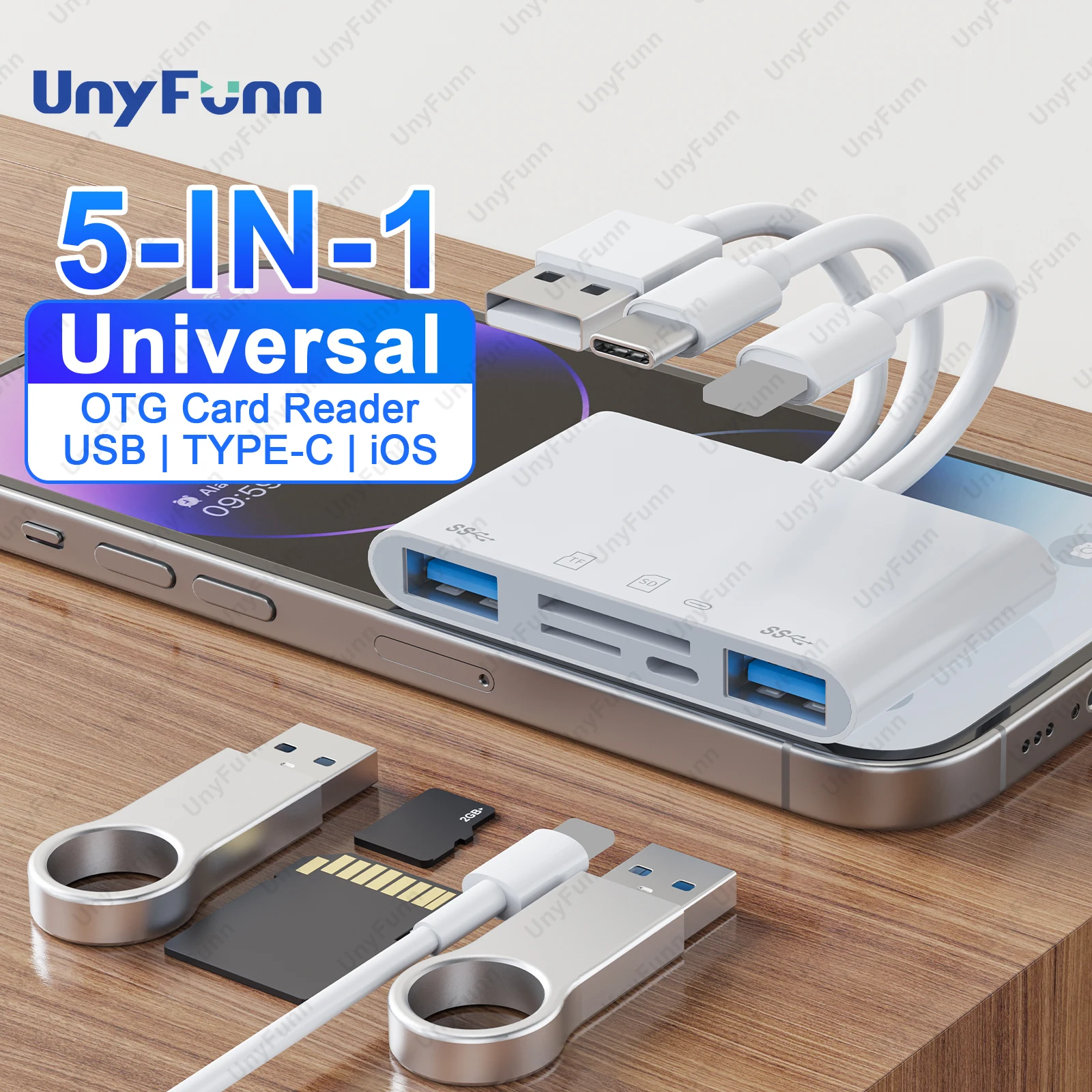 All-In-1 USB Hub Docking Station Memory Card SD TF Card Reader USB-A Cable Splitter USB-C OTG Adapter for iPhone iPad Macbook PC