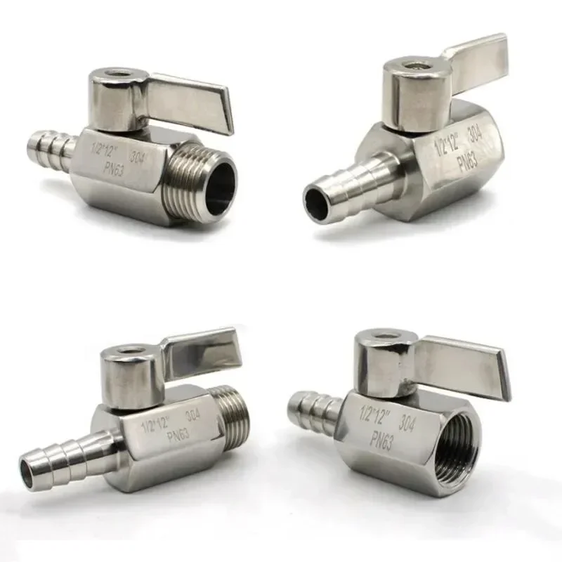 

1/8" 1/4" 3/8" 1/2" BSP Thread x 7/8/9/10/12mm Hose Barb 304 Stainless Steel Mini Ball Valve Pipe Fitting With Handle