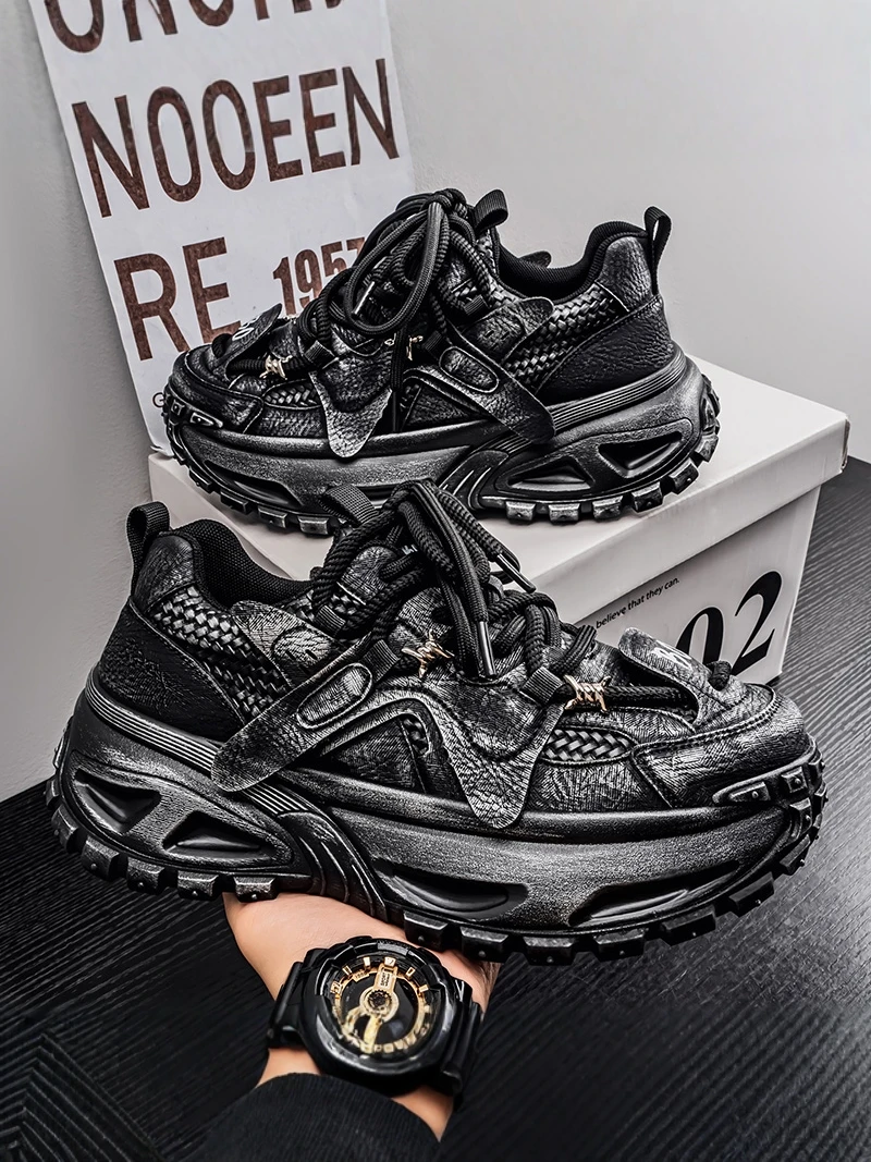 Men's Sport Shoes 2026 New Style Casual Trendy Dad Sneakers Heightening Spring Autumn Season Low Top Glue-Welding Rubber Outsole