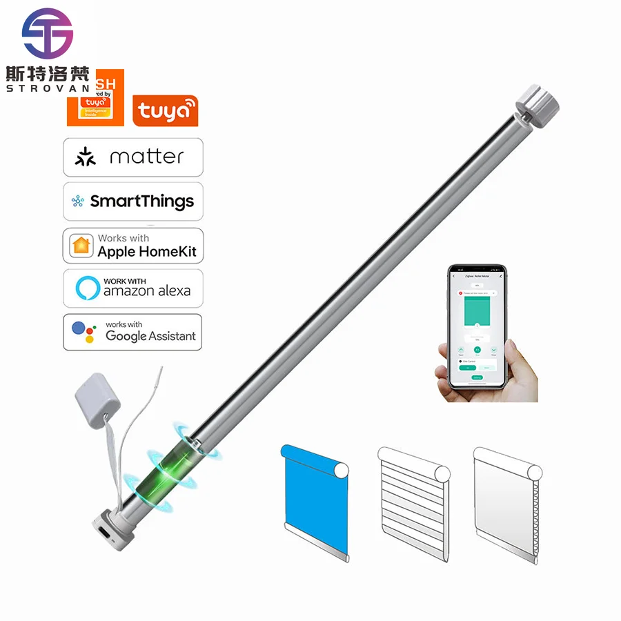 

STLF Smart Mini Li-battery Electric Tubular Roller Shade Blind Motor Tuya Remote Control Alexa Voice Control Modern for Office