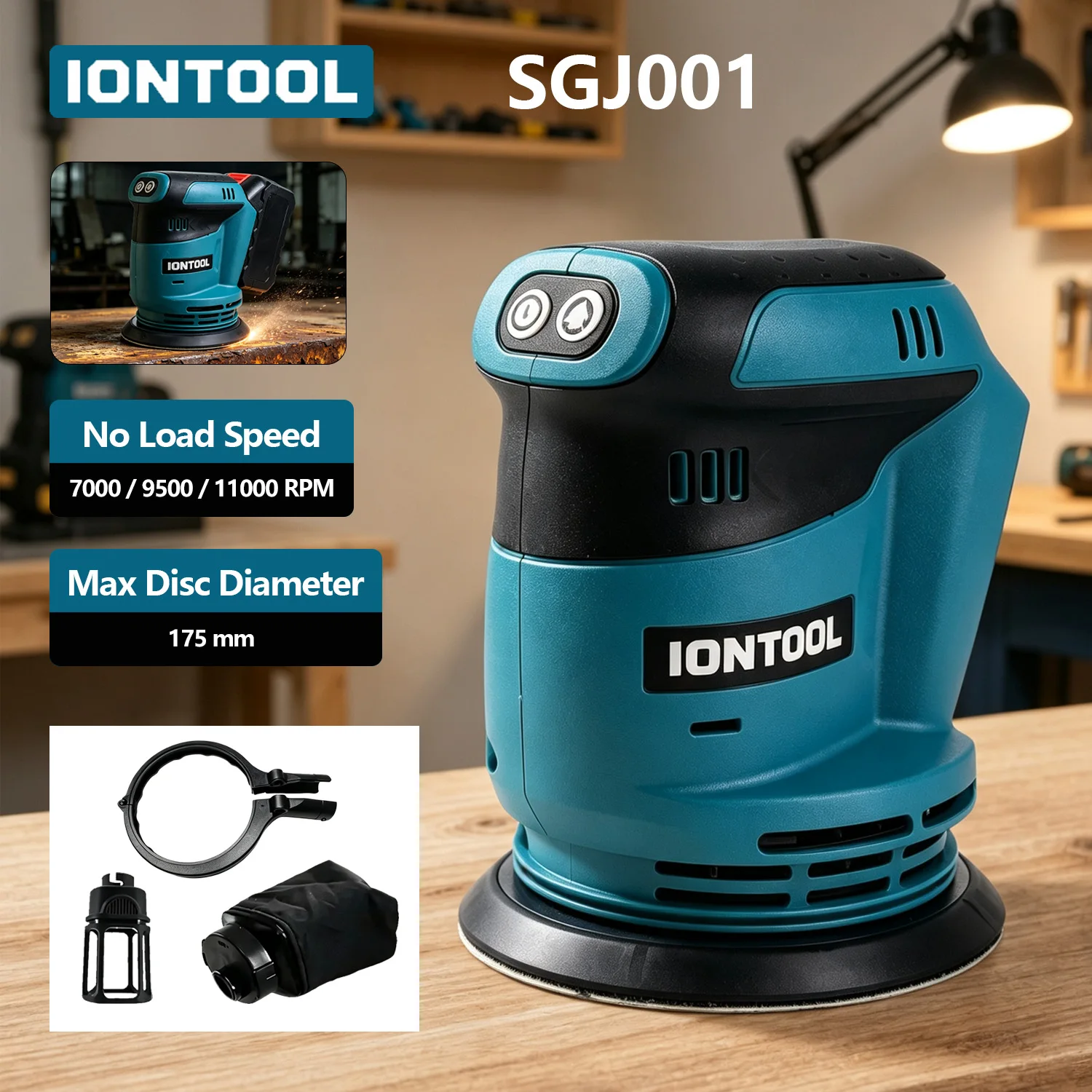 IONTOOL Cordless Orbital Sander Bare Unit Paint Rust Sanding Household DIY Craft Surface Finishing Processing Power Tool