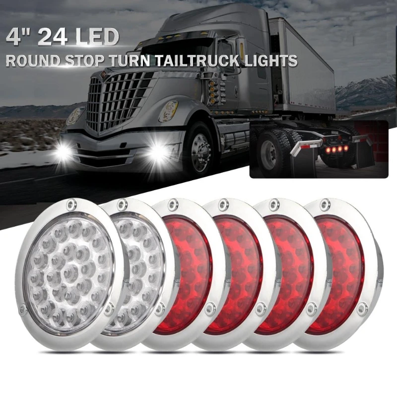 6pcs/set 4 Inch 24 LED Round Truck Tail Light 12V Brake Light Signal Indicator Lamps