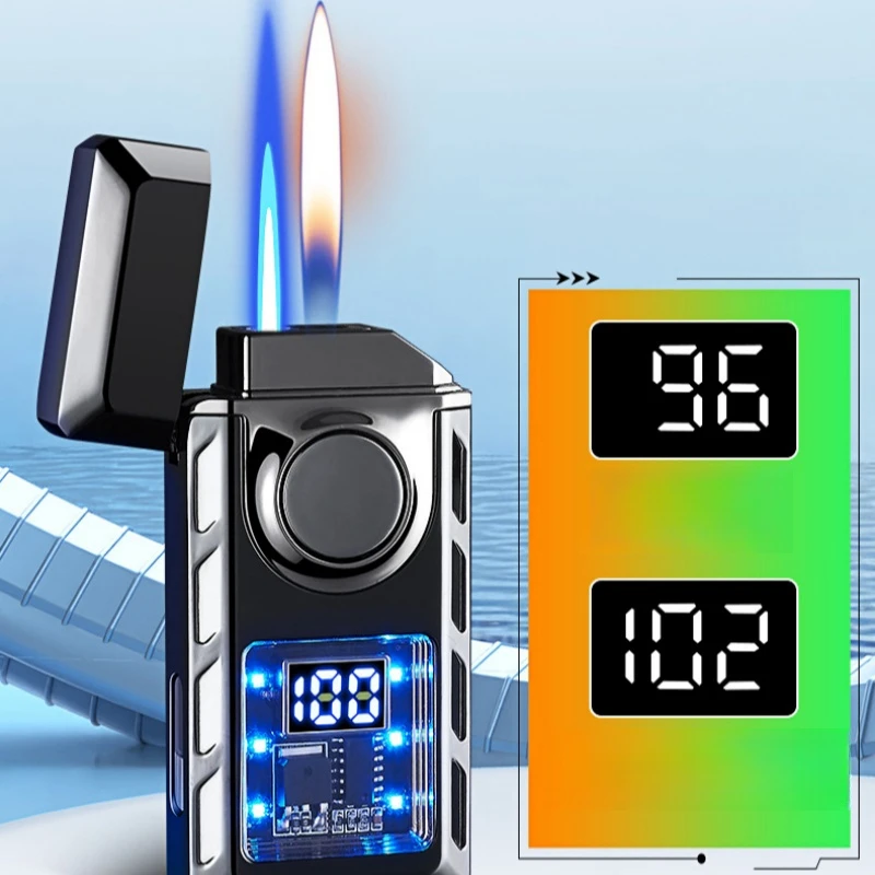 Creative Voice Controlled Ignition Gas Lighter Color Light Battery Display Open Fire Switching Jet Fire USB Electric Lighters